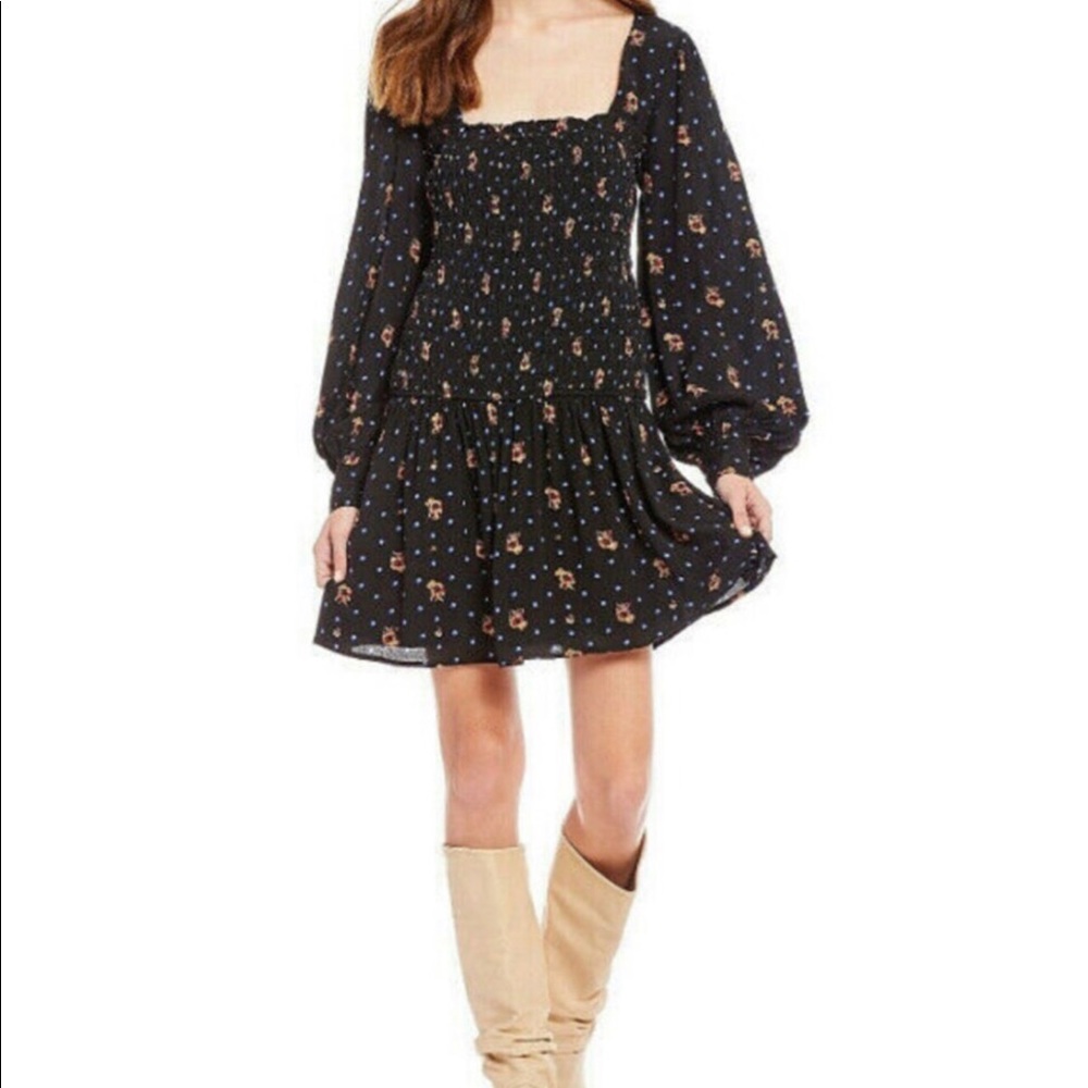 Free people smocked square neck mini dress